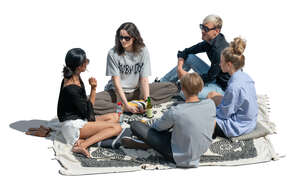 cut out group of young people having a picnic seen from above