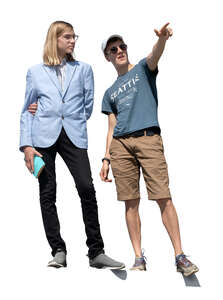 two cut out teenage boys standing on a balcony