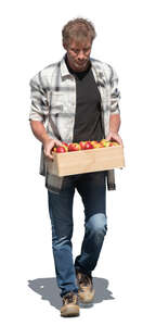 cut out man carrying a crate of apples