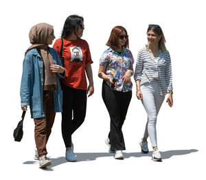cut out group of four teenage girls walking