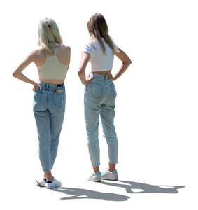 two cut out backlit women in summer standing