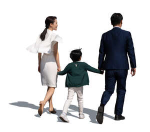 cut out asian family walking hand in hand