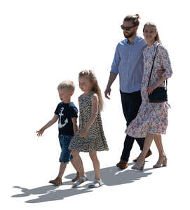 cut out backlit couple with two kids walking hand in hand