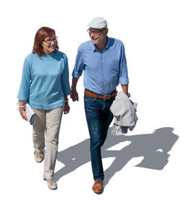 cut out elderly couple walking seen from above