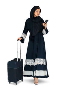 cut out muslim woman with a suitcase standing