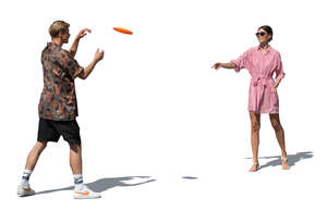 cut out man and woman playing frisbee in the summer