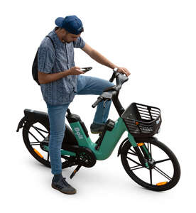 cut out man with an electric bike waiting seen from above