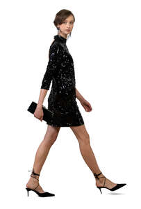 cut out woman in a party dress walking