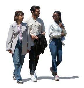 cut out group of three friends walking