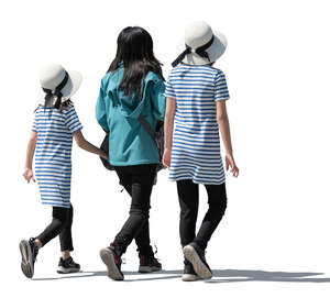 cut out woman and her two daughters walking hand in hand