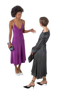 cut out bird eye view of two women at a party standing and talking