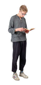 cut out young man standing and reading a book