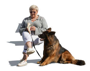 cut out woman with a dog sitting and reading a book