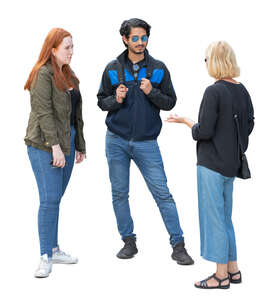 cut out group of three people standing and talking