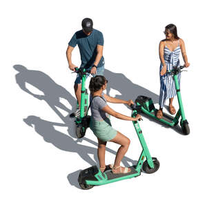 cut out group of people with electric scooters standing and talking