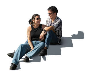 cut out couple sitting on the stairs and talking