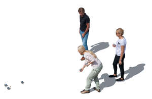 top view of a group of older adults playing petanque 