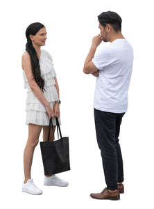 cut out man and woman standing and talking