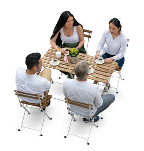 cut out top view image of a group of people in a cafe