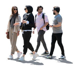 group of backlit young middle eastern people walking