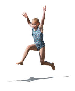 cut out little girl at the beach jumping into water