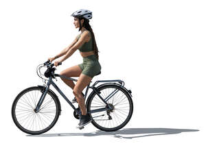 woman with a helmet riding a bike