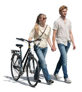 cut out couple with a bicycle walking hand in hand