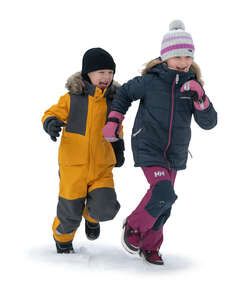 children playing in winter outside in the snow