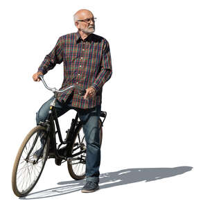 cut out elderly man stopping on a bike ride