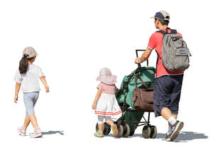 cut out man with two little daughters walking