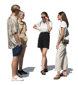 group of four people in summer standing and talking