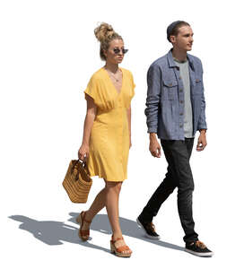 two cut out people walking on a sunny summer day