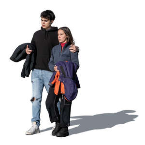 cut out young couple walking on the street