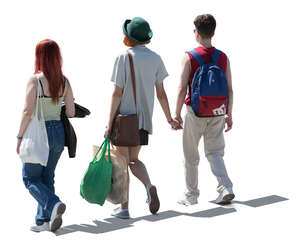 cut out group of three friends walking down the stairs