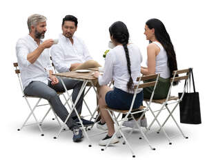 cut out group of friends sitting in a cafe and talking