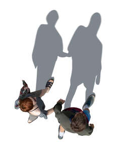 cut out top view of two people walking