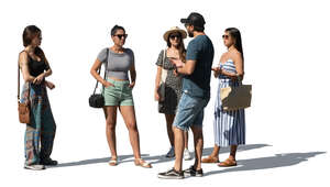 cut out group of five friends standing and talking