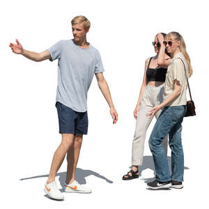 cut out man showing something to two women