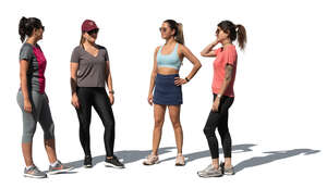 cut out four sporty women standig and talking