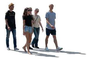 cut out backlit group of friends walking