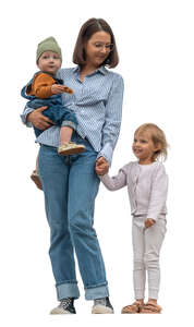 woman with two small children standing up on a balcony