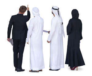 group of european and arab businessmen standing and talking