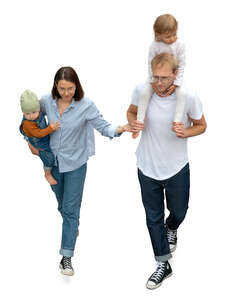 cut out family with two small kids walking