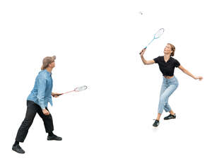 top view of two people playing badminton