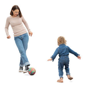 mother and daughter playing football
