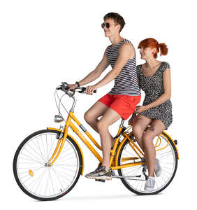 young woman and man riding a bike together