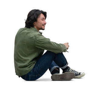 cut out asian man sitting on the ground