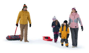 cut out family with two kids going sleighing