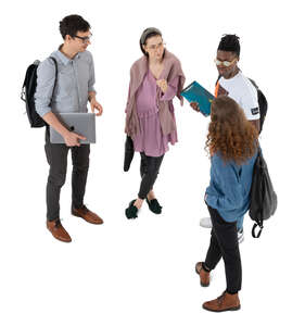 top view image of four college students standing