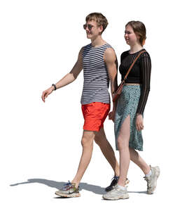 cut out teenage couple walking hand in hand